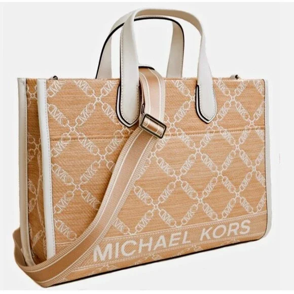 Michael Kors Gigi Large Logo Tote Grab Signature HandBag Natural / White NWT - Picture 6 of 7
